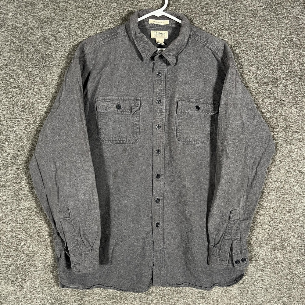 LL Bean Chamois Cloth Shirt Mens‎ XXL Tall Gray Traditional Fit Button Front